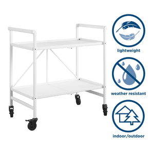 Folding Serving Cart with 2 Shelves - White - Solid Shelf