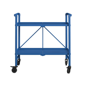 Folding Serving Cart with 2 Shelves - Blue - Solid Shelf