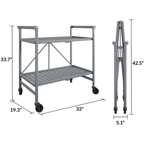 Folding Serving Cart With 2 Slatted Shelves - Gray - Slatted Shelf