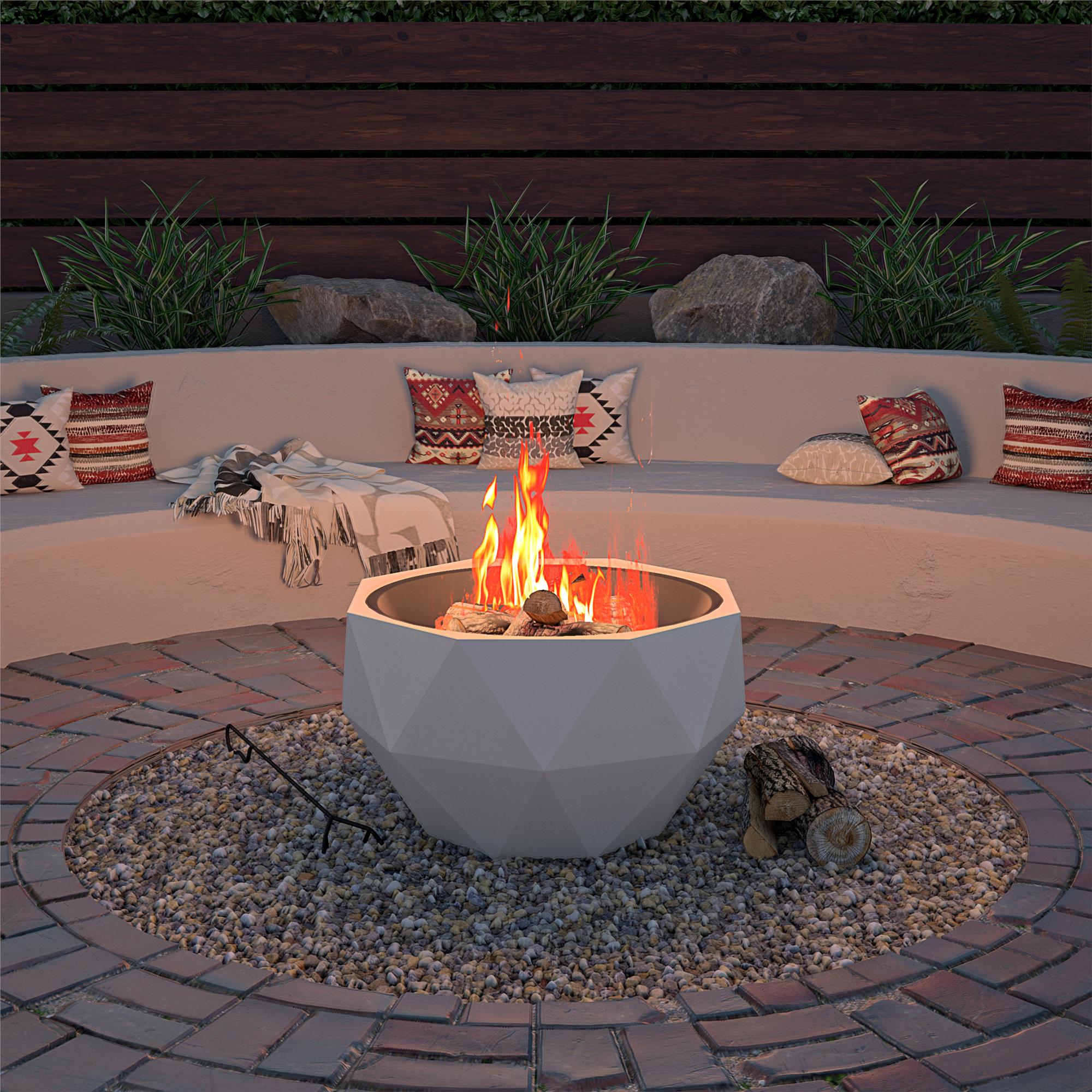 Outdoor 25" Geo Wood Burning Fire Pit - White