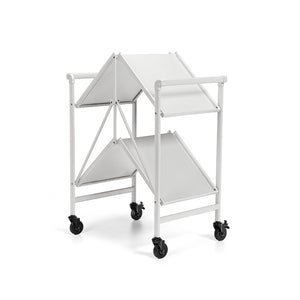 Folding Serving Cart with 2 Shelves - White - Solid Shelf