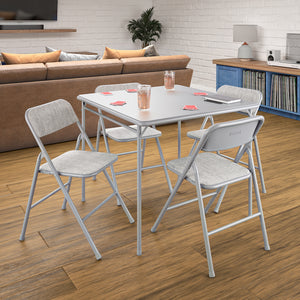 Ensemble de salle à manger pliant 5 pièces en tissu COSCO et table de jeu de cartes en vinyle de 86 cm, gris