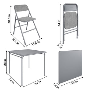 Ensemble de salle à manger pliant 5 pièces en tissu COSCO et table de jeu de cartes en vinyle de 86 cm, gris