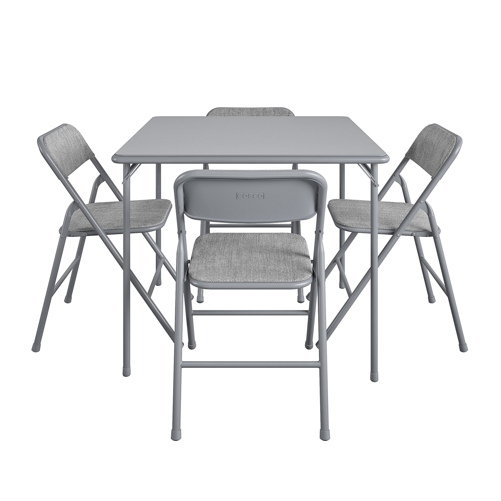 Ensemble de salle à manger pliant 5 pièces en tissu COSCO et table de jeu de cartes en vinyle de 86 cm, gris