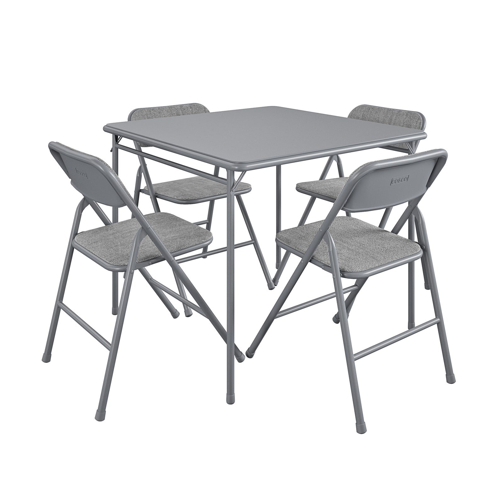 Ensemble de salle à manger pliant 5 pièces en tissu COSCO et table de jeu de cartes en vinyle de 86 cm, gris