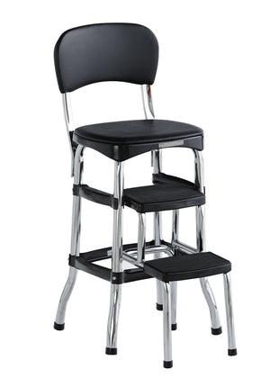 Stylaire Retro Chair + Step Stool with Pull-Out Steps - Black - 1-Pack