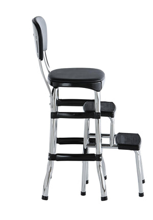 Stylaire Retro Chair + Step Stool with Pull-Out Steps - Black - 1-Pack