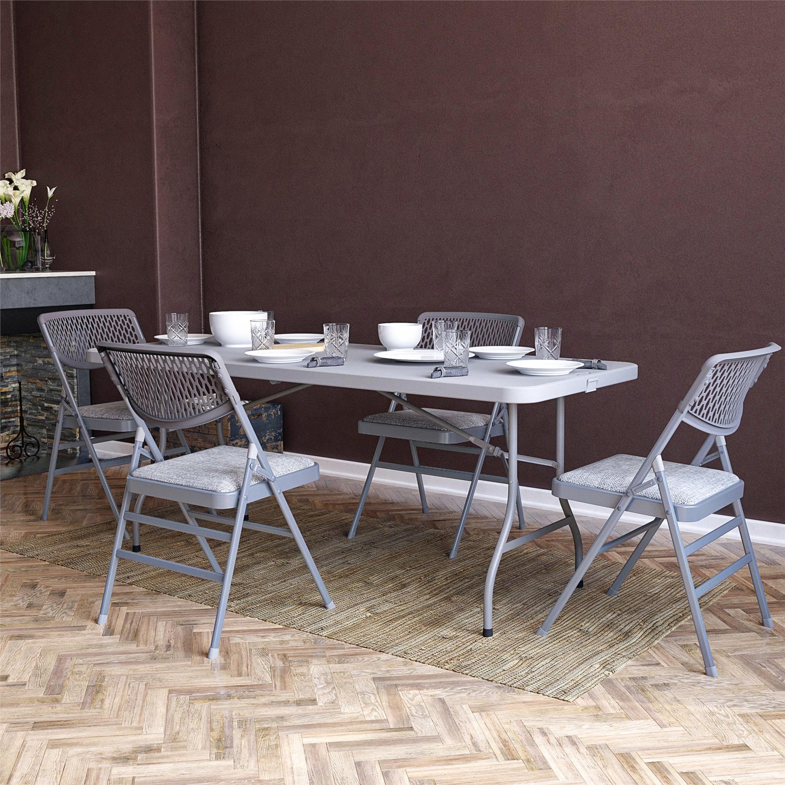 Ultra Comfort Commercial XL Fabric Padded Folding Chair - Gray - 4-Pack