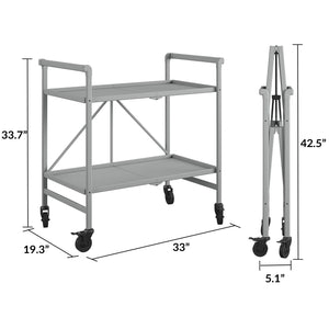 Folding Serving Cart with 2 Shelves - Silver - Solid Shelf