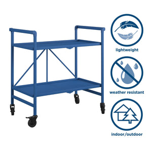 Folding Serving Cart with 2 Shelves - Blue - Solid Shelf
