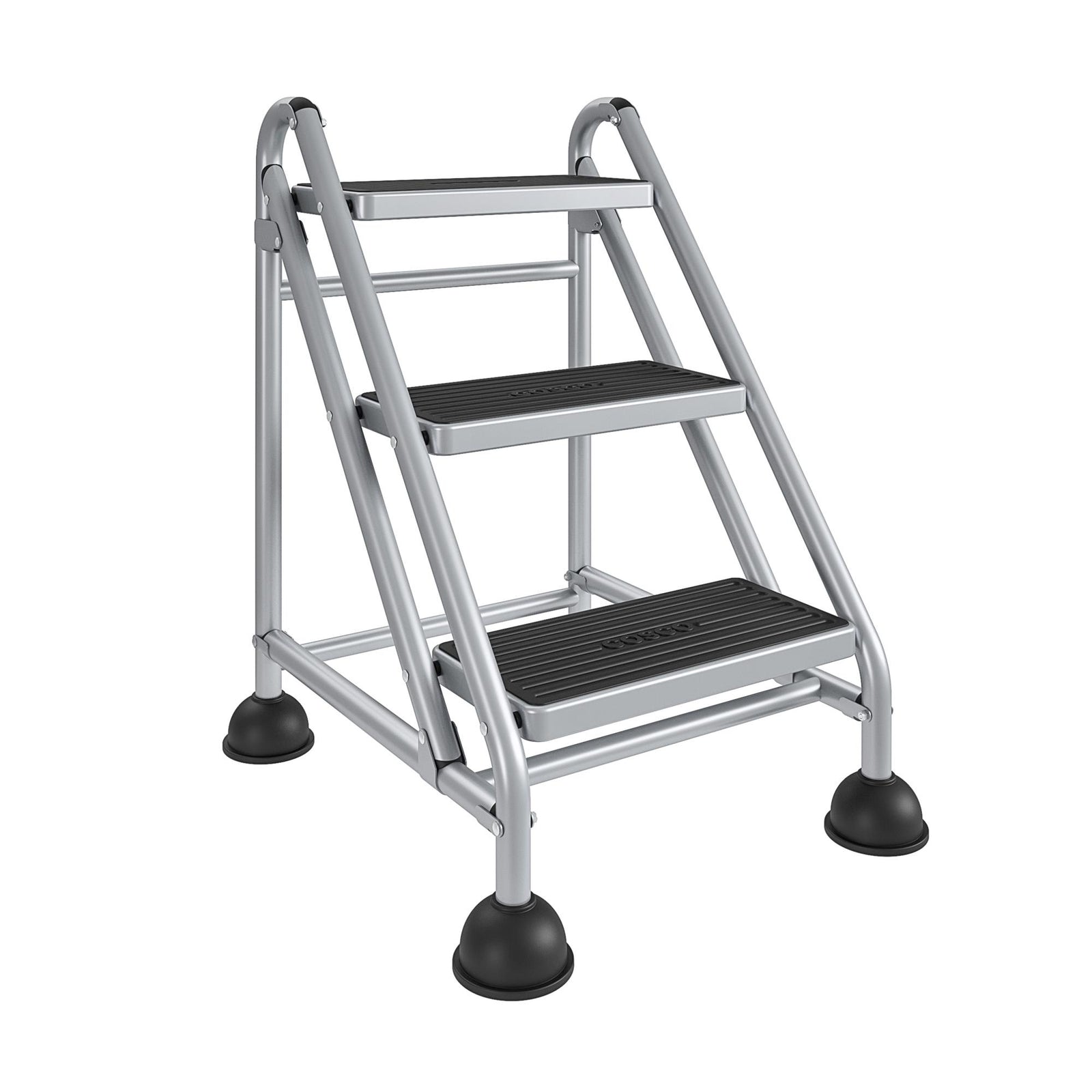 Three-Step Commercial Rolling Step Ladder - Gray
