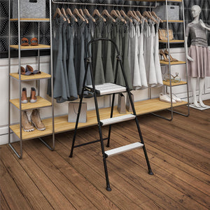 COSCO 3-Step Folding Step Stool with Rubber Hand Grip - Black