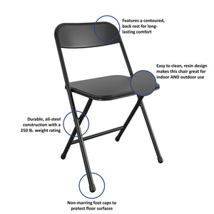 COSCO 5-Piece Solid Resin Centerfold Table & Chair Dining Set, Black - Black - 5 Piece