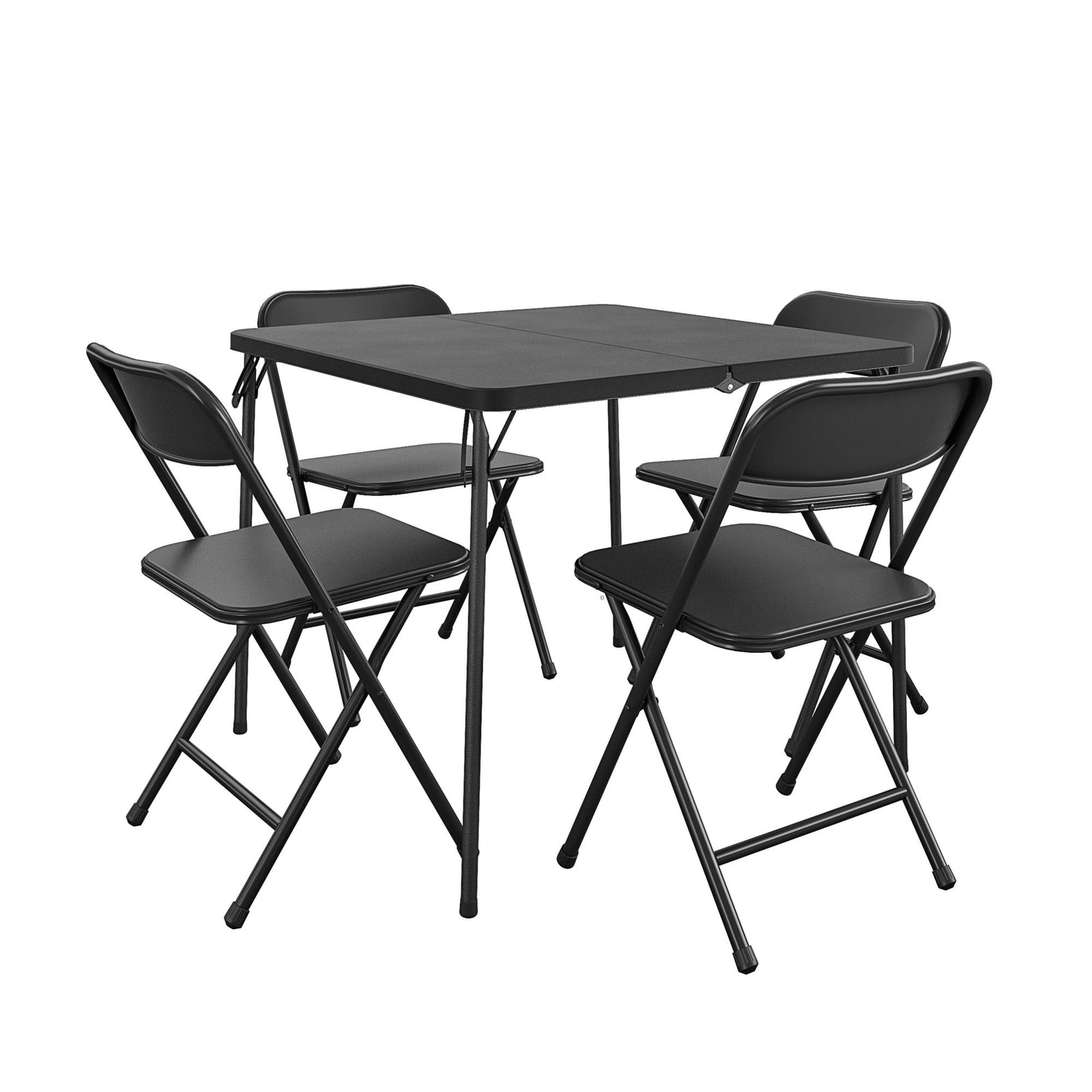 COSCO 5-Piece Solid Resin Centerfold Table & Chair Dining Set, Black - Black - 5 Piece