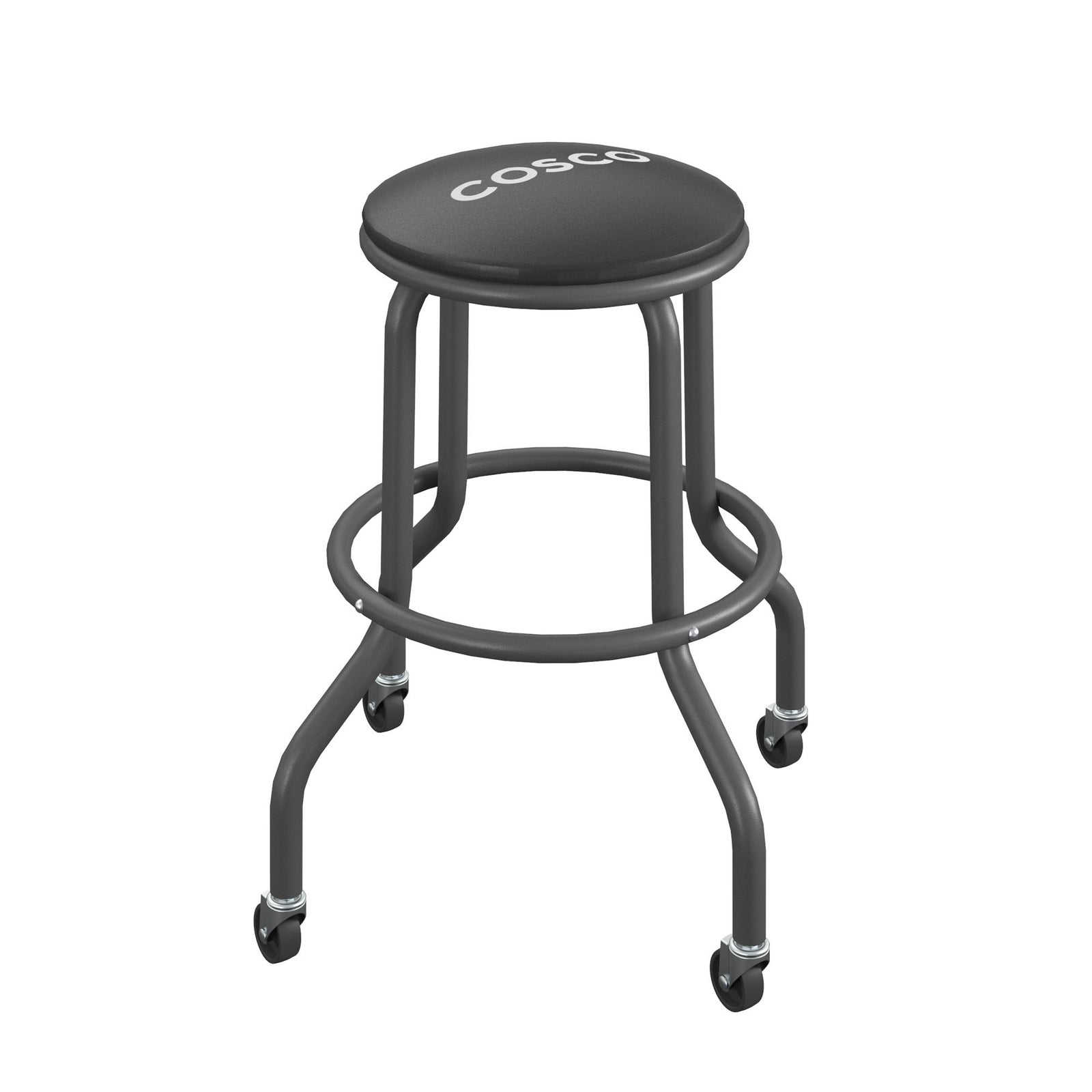 COSCO All Steel, Vinyl Work Seat with Rolling Casters, 300lb weight capacity - Black - 1-Pack