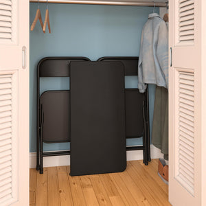 COSCO 5-Piece Solid Resin Centerfold Table & Chair Dining Set, Black - Black - 5 Piece