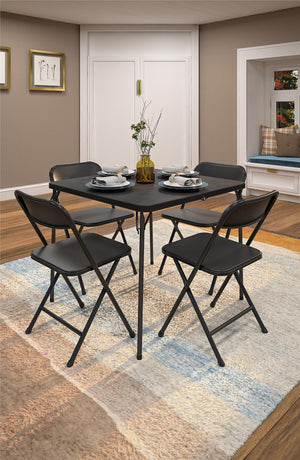 COSCO 5-Piece Solid Resin Centerfold Table & Chair Dining Set, Black - Black - 5 Piece
