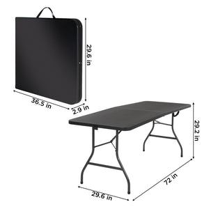 Deluxe 6 foot x 30 inch Fold-in-Half Blow Molded Table - Black - 6’ FIH