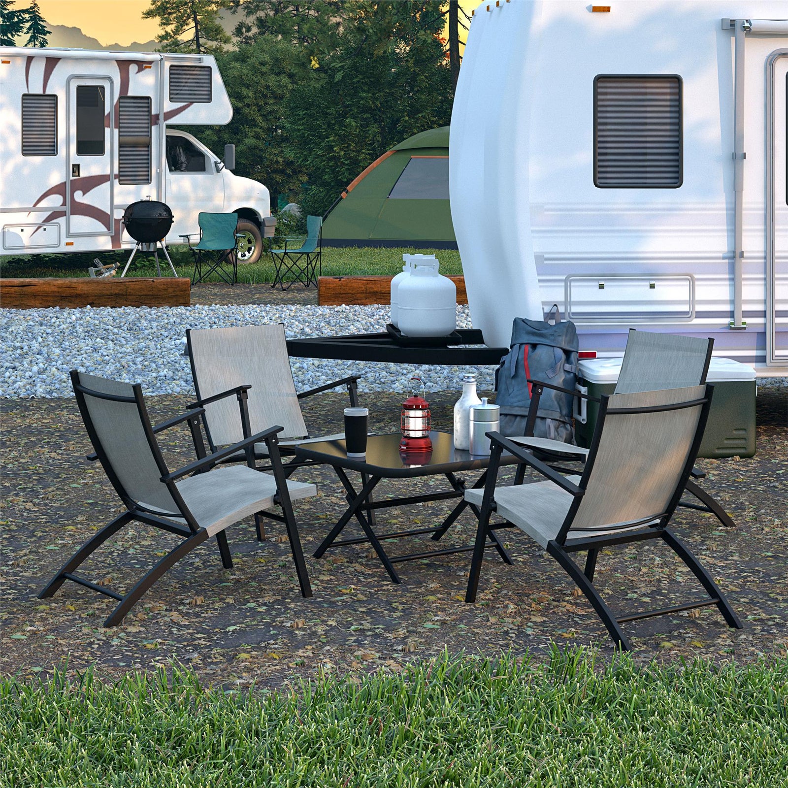 COSCO 5 - Piece Folding Sling Chat Set - Greige