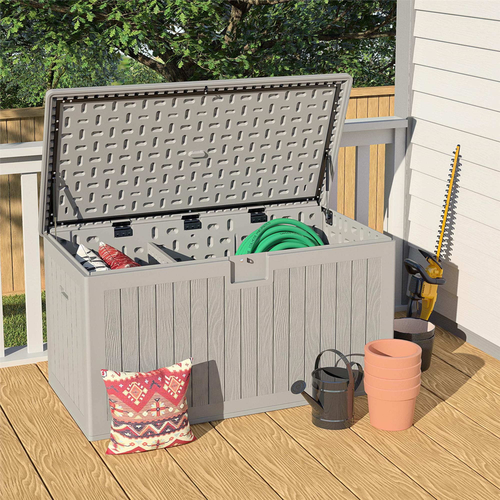 150 Gallon Blow Mold Outdoor Storage Box with Wood Grain - Cosco