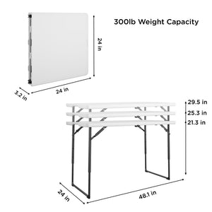 COSCO 4 ft. Centerfold Blow Mold Utility Table, Adjustable Height, White - White - 1-Pack