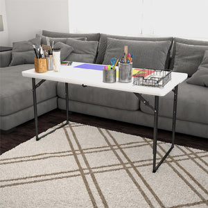 COSCO 4 ft. Centerfold Blow Mold Utility Table, Adjustable Height, White - White - 1-Pack