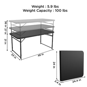 COSCO 4 ft. Fold-in-Half Adjustable Height Indoor/Outdoor Utility Table, Black - Black