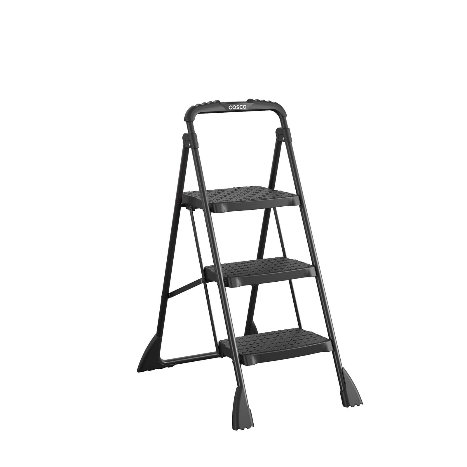COSCO 3-Step Ladder, Folding Step Stool with Top Cap, Anti-Slip Steps, 250 lbs. Capacity - Black
