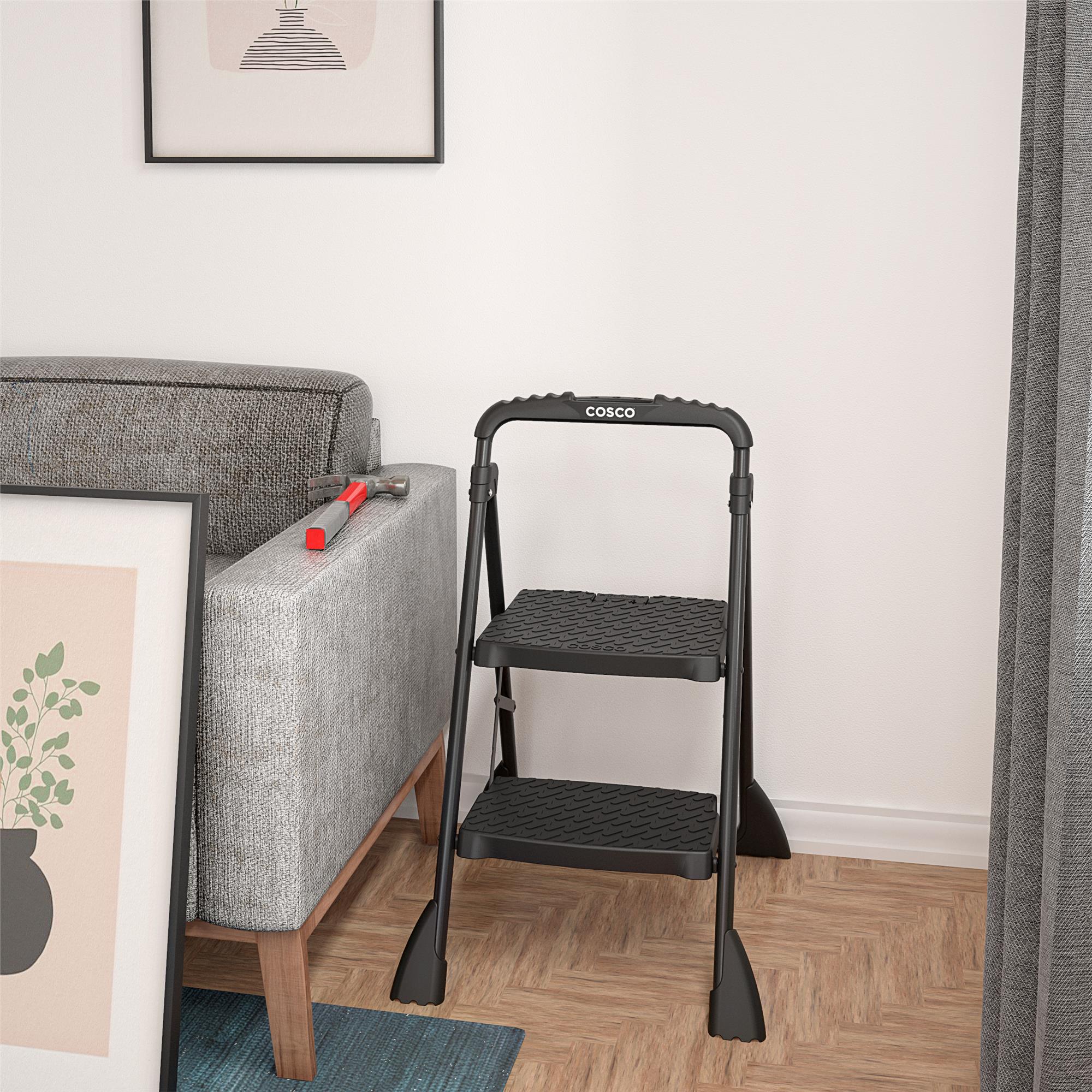 COSCO 2-Step Ladder, Folding Step Stool with Top Cap, Anti-Slip