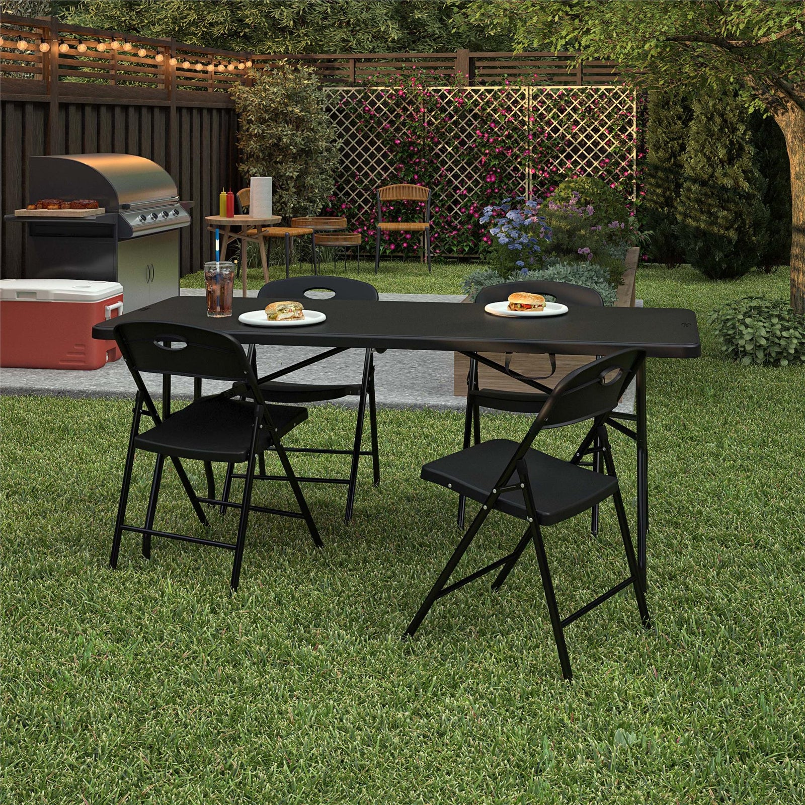 COSCO 6ft Fold-in-Half Banquet Table with Handle for Indoor/Outdoor Use - Black