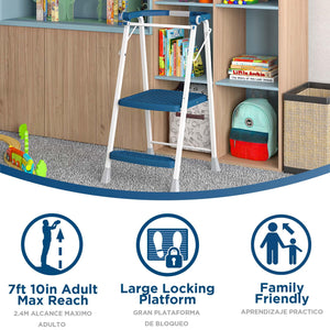 COSCO 2-Step Kitchen Stepper™ Folding Step Stool, Premium Safety Series, Ages 4+, Navy - Navy