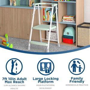 COSCO 2-Step Kitchen Stepper™ Folding Step Stool, Premium Safety Series, Ages 4+, Green - Light Sage