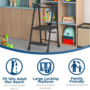 COSCO 2-Step Kitchen Stepper™ Folding Step Stool, Premium Safety Series, Ages 4+, Black - Black