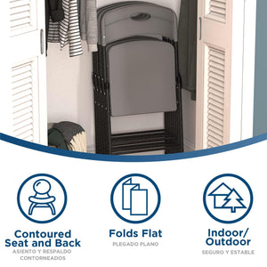 COSCO Folding Chairs, Solid Resin & Steel Frame, Indoor/Outdoor Use, Dark Gray, 4-Pack - N/A