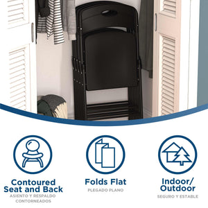 COSCO Folding Chairs, Solid Resin & Steel Frame, Indoor/Outdoor Use, Black, 4-Pack - N/A