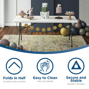 COSCO 6ft Fold-in-Half Banquet Table with Handle for Indoor/Outdoor Use - N/A