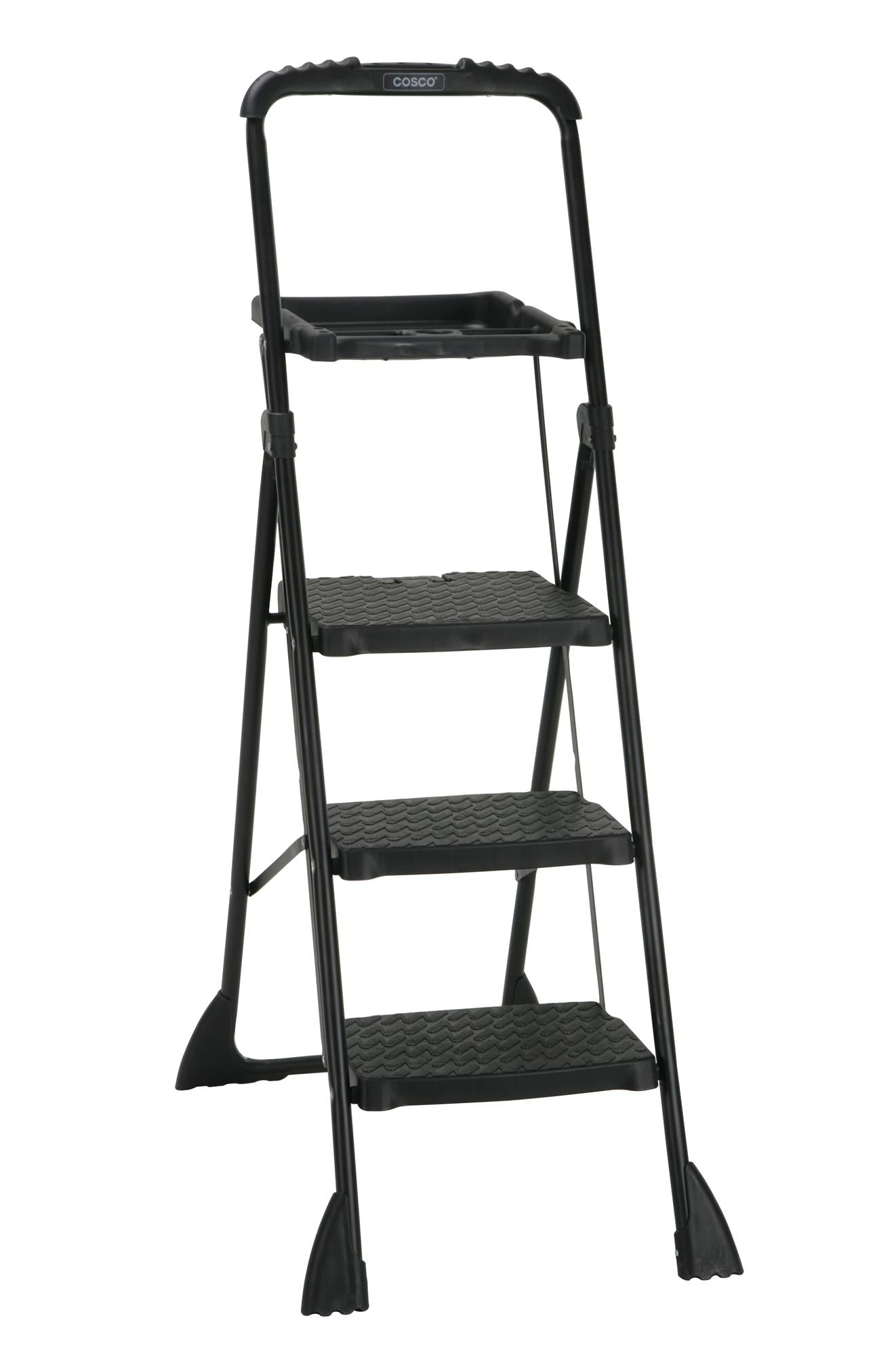 3-Step Folding Step Stool with Tray - Black
