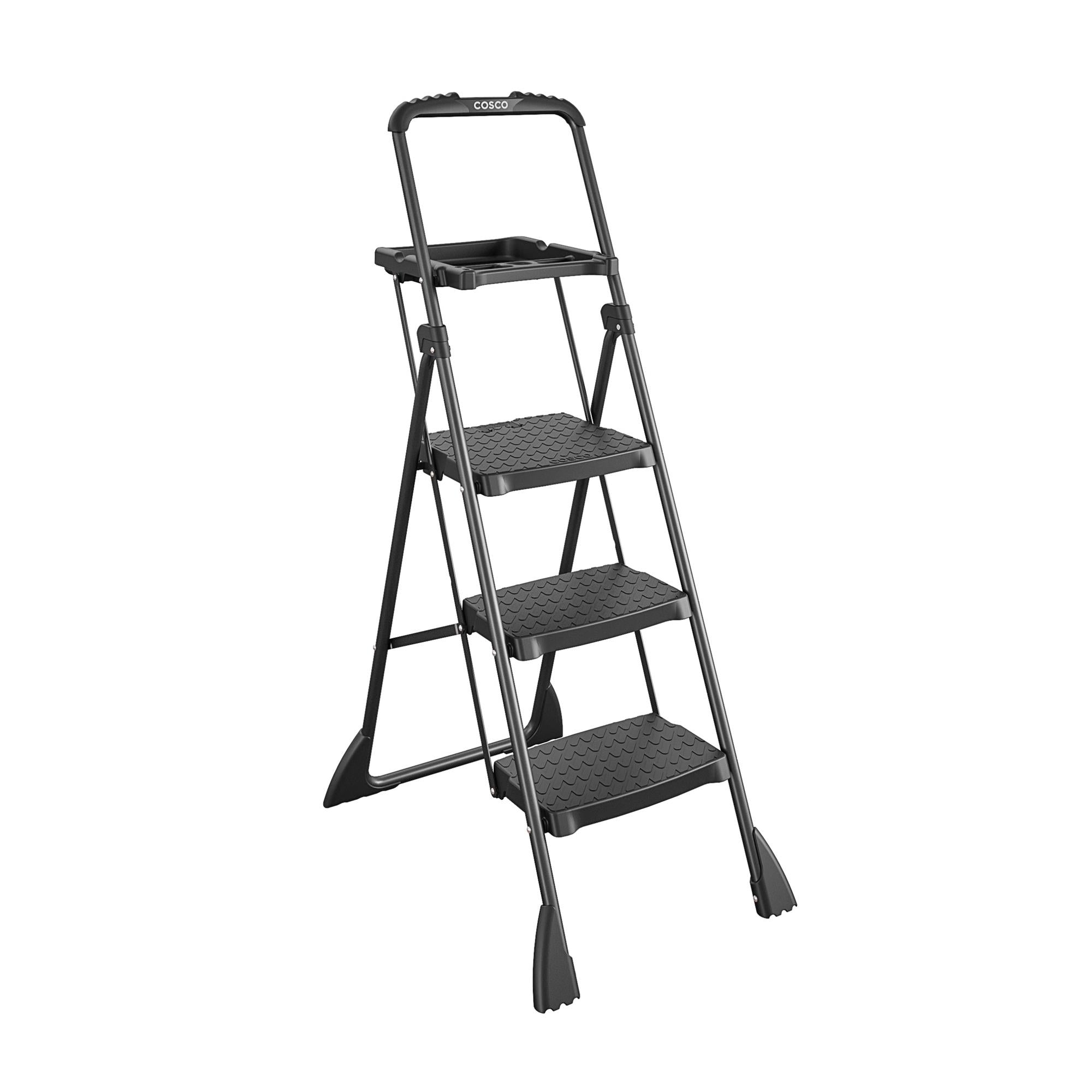 Three Step Step Stool 3-Step Folding Step Stool with Tray - Cosco