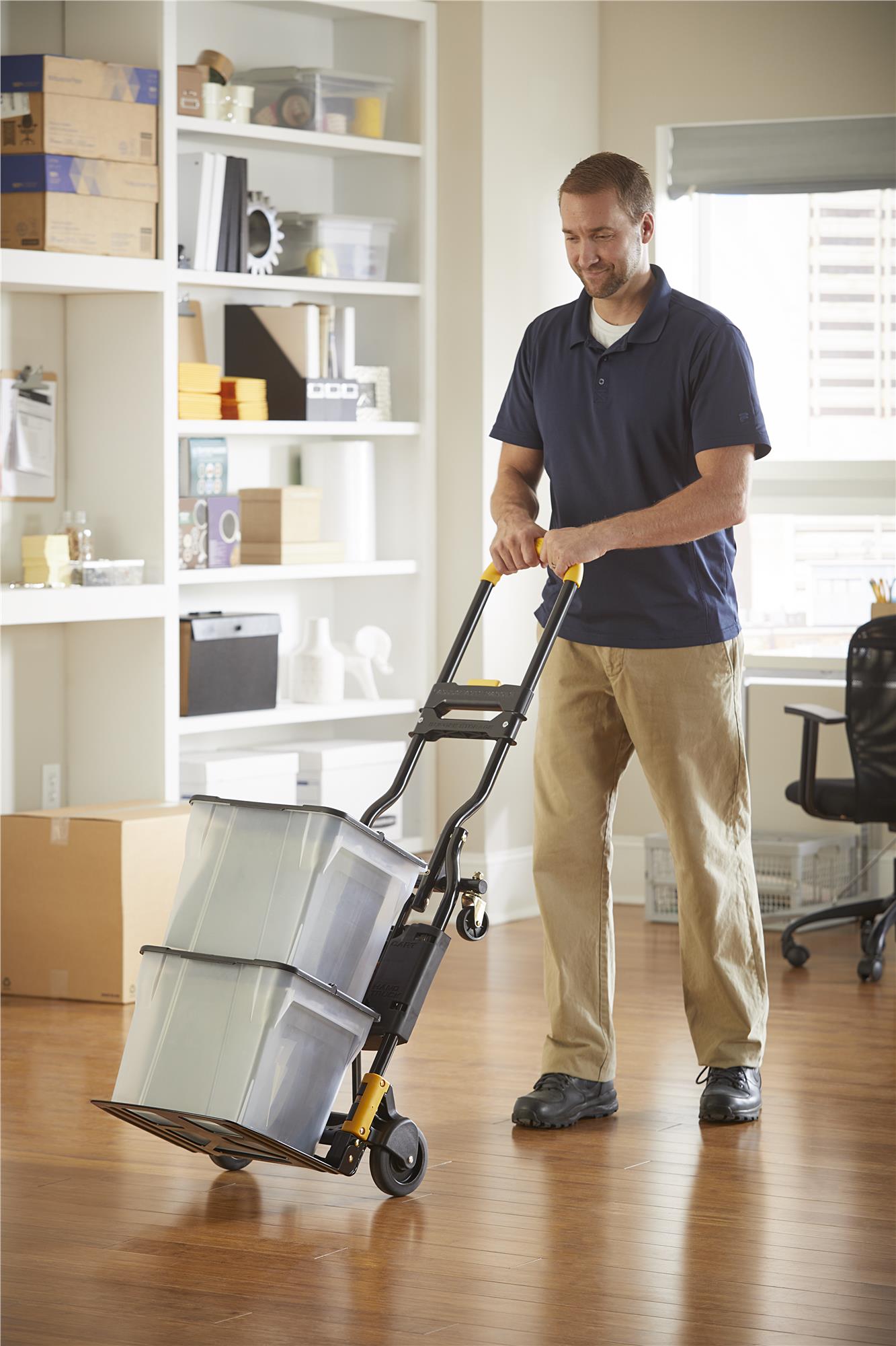 2-in-1 Folding Hand Truck with Extendable Handle - Black/Black/Yellow