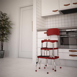 Stylaire Retro Chair + Step Stool with Pull-Out Steps - Red - 1-Pack