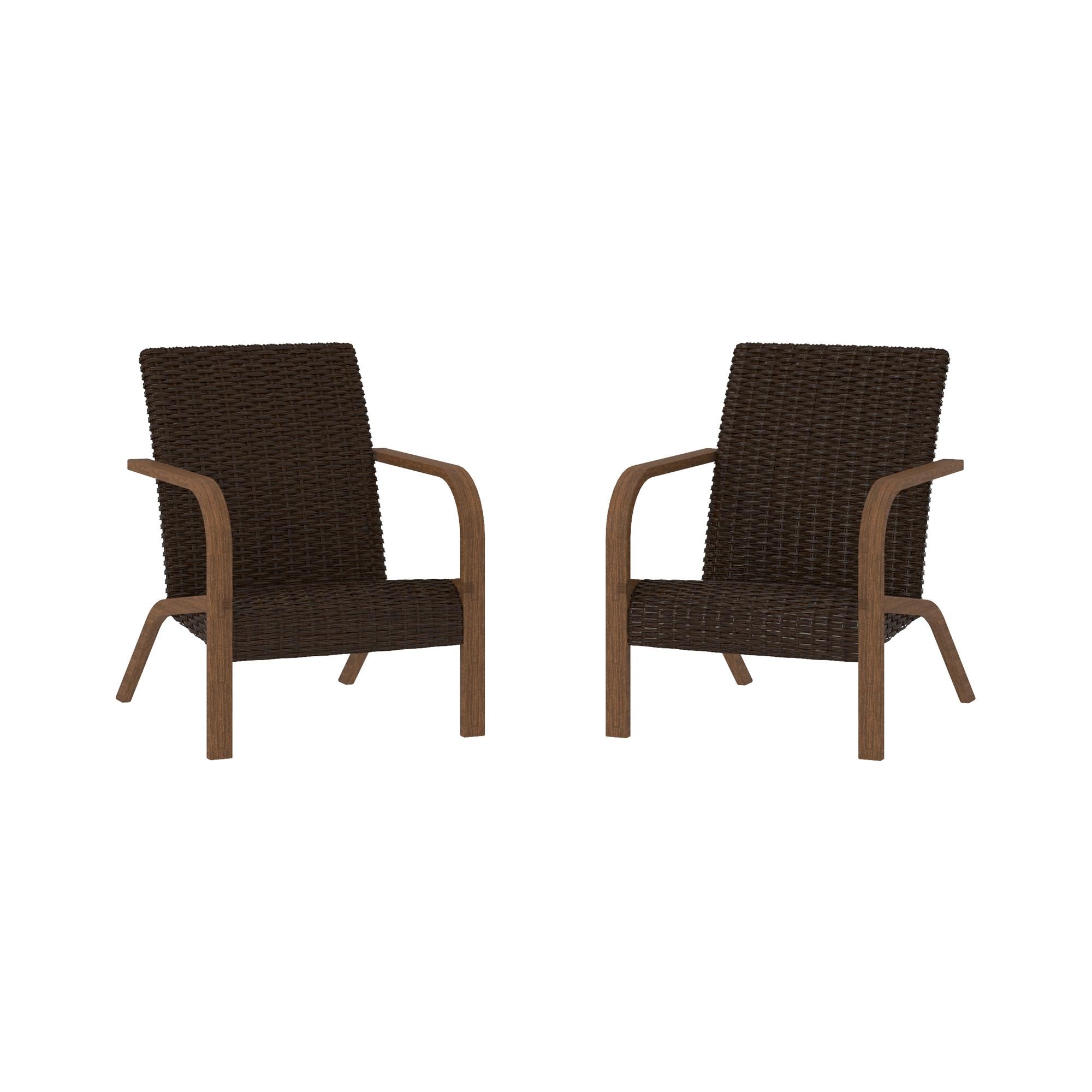 brown plastic wicker lounge chairs