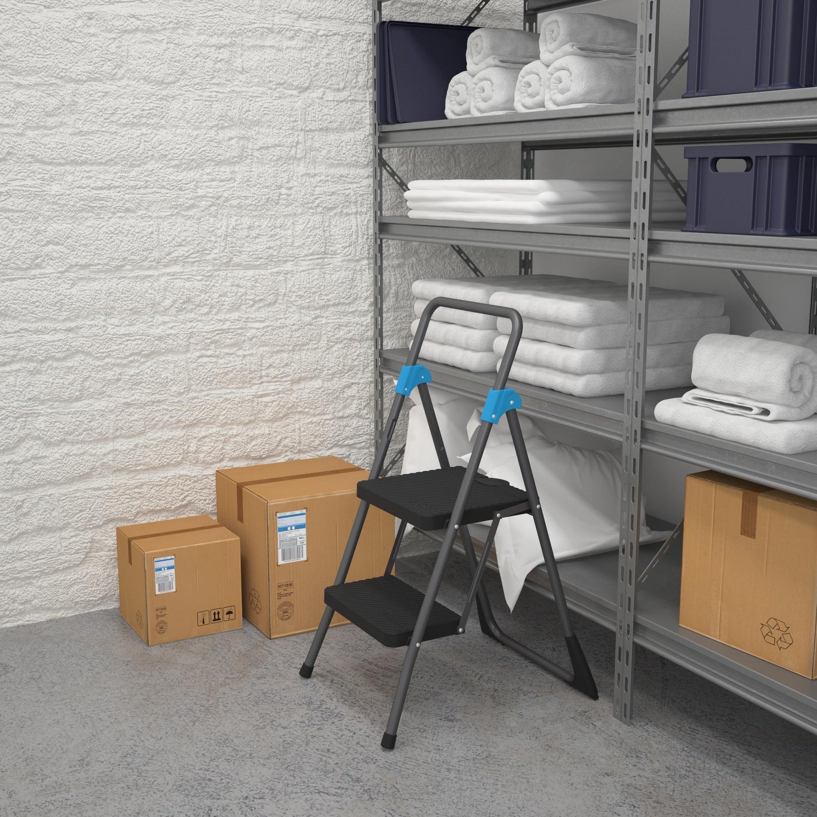 Two-Step Folding Step Stool - Grey/Grey/Blue