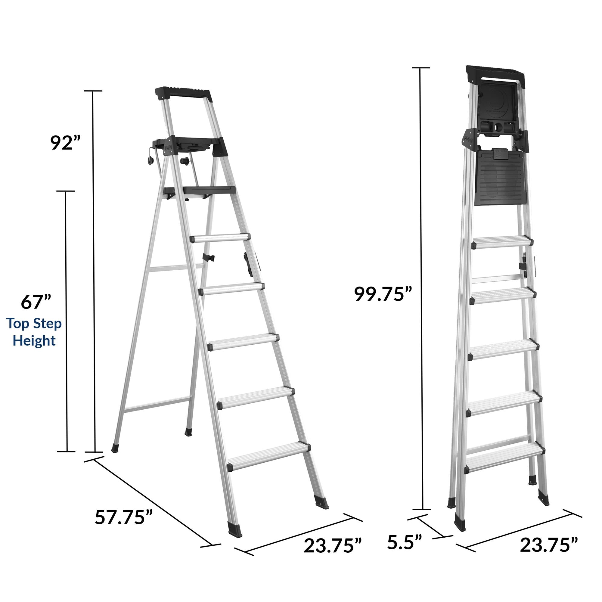 8-foot Signature Series Step Ladder - Aluminum/Black - 3 Step with Tray