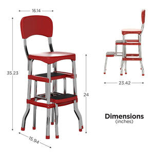 Stylaire Retro Chair + Step Stool with Pull-Out Steps - Red - 1-Pack