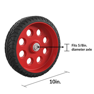 10 Inch Low Profile Replacement Wheels for Hand Trucks, Flat-Free - Red - 2-Pack