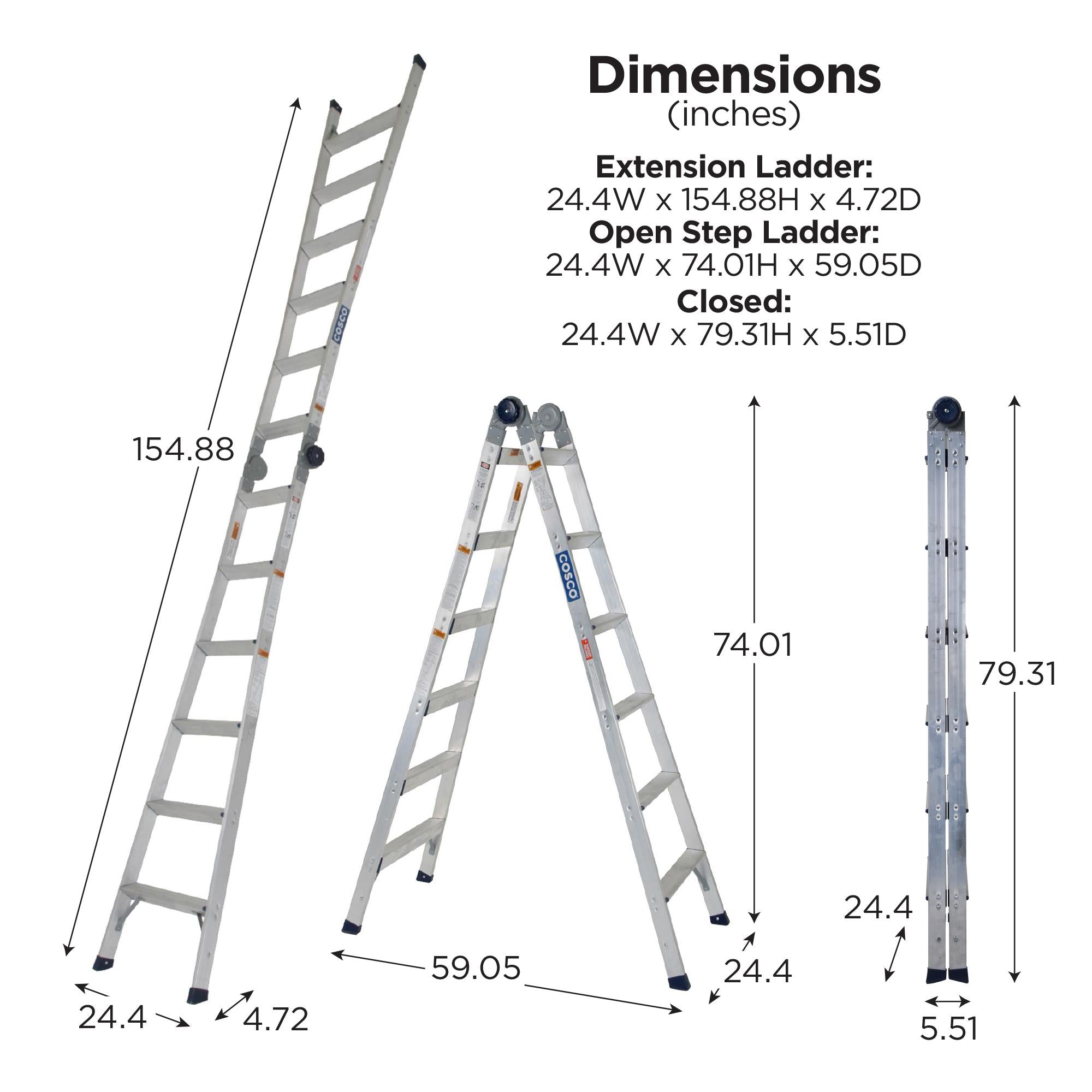 2-in-1 Step and Extension Ladder, 8 ft. 11 in. Reach - Cosco