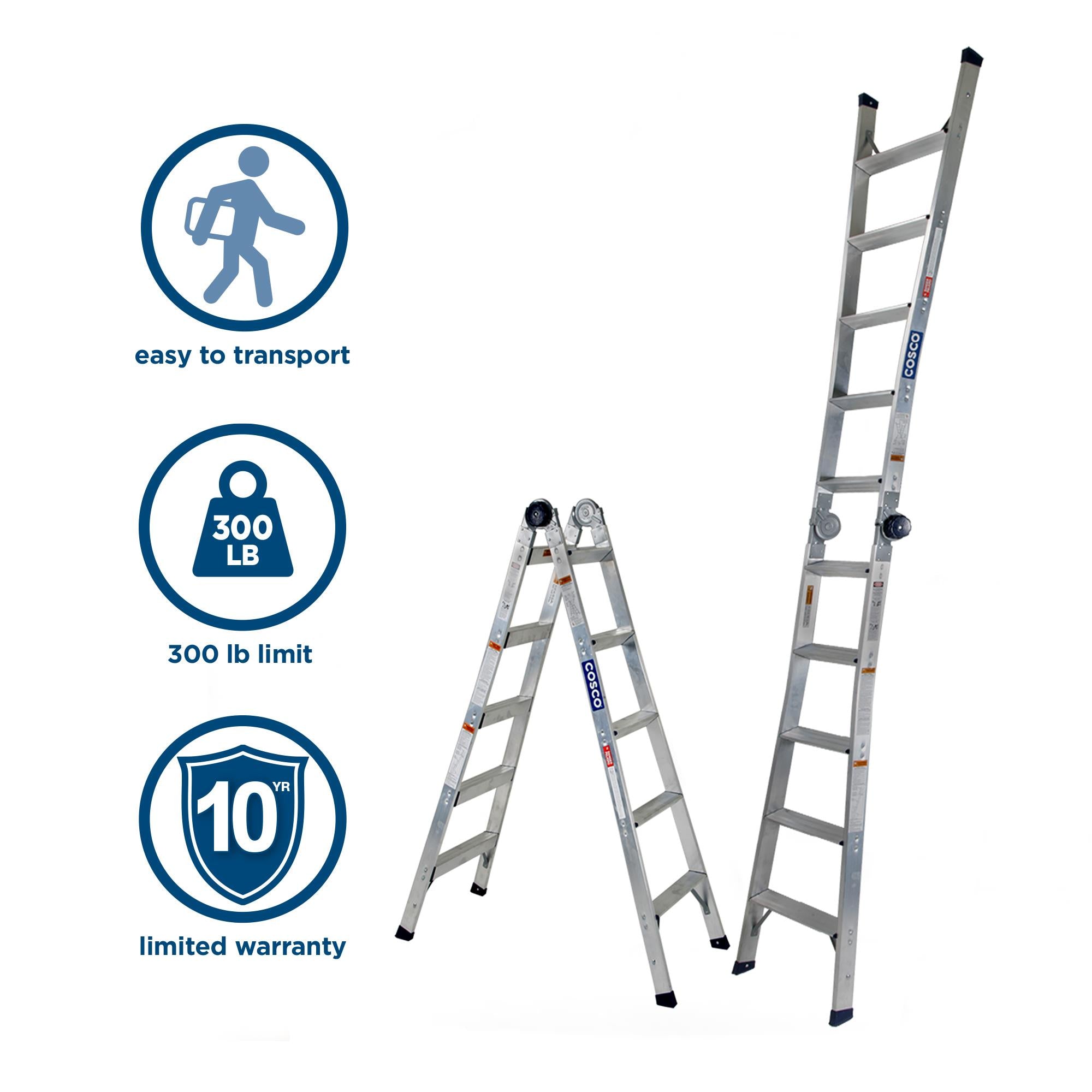 2-in-1 Step and Extension Ladder, 8 ft. 11 in. Reach - Cosco
