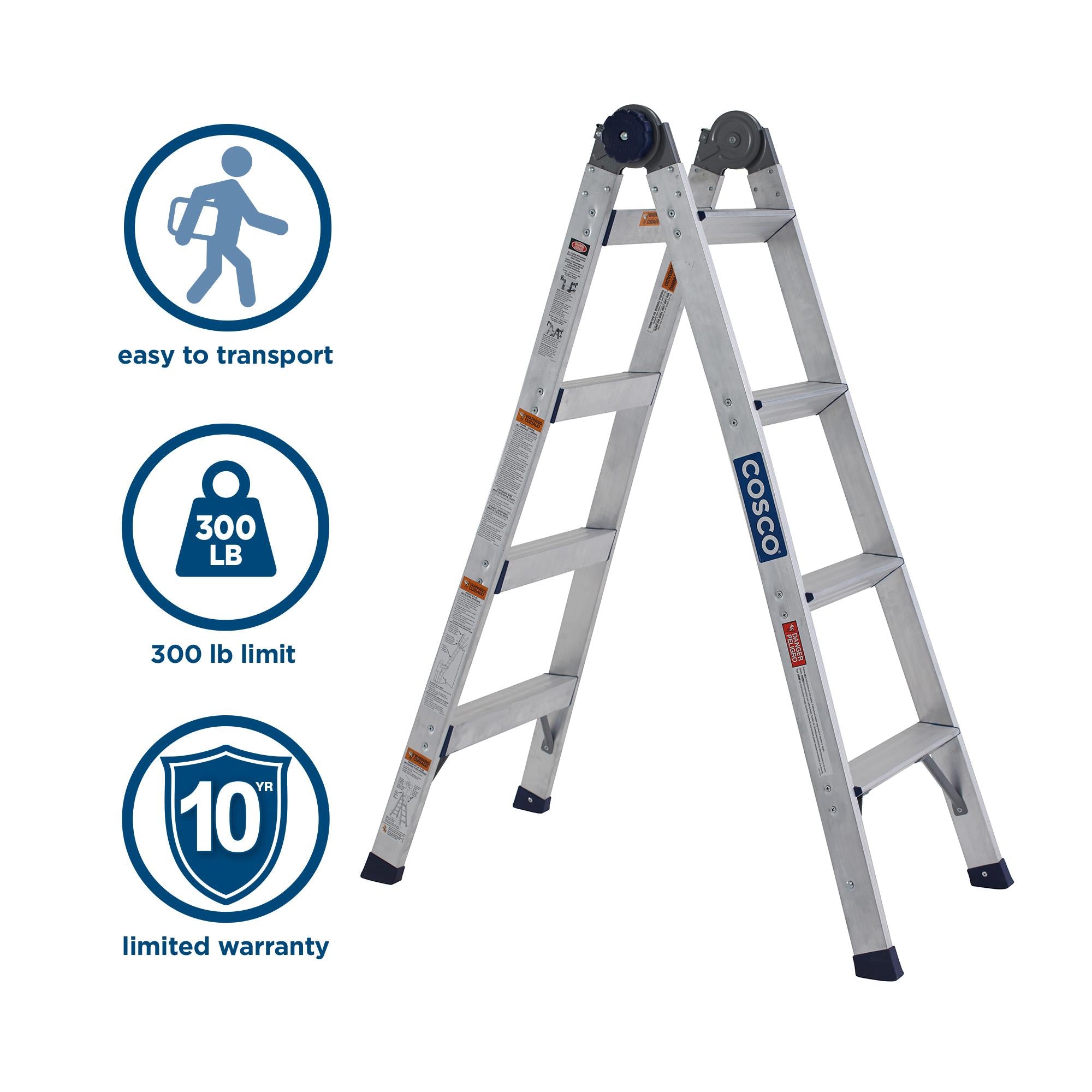 Mid Size Ladder 2-in-1 Step and Extension Ladder, 8 ft. 11 in. Reach - Cosco