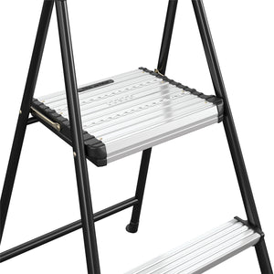 Two-Step Folding Step Stool with Rubber Hand Grip - Black