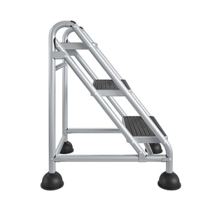Three-Step Commercial Rolling Step Ladder - Grey/Grey/Blue - N/A